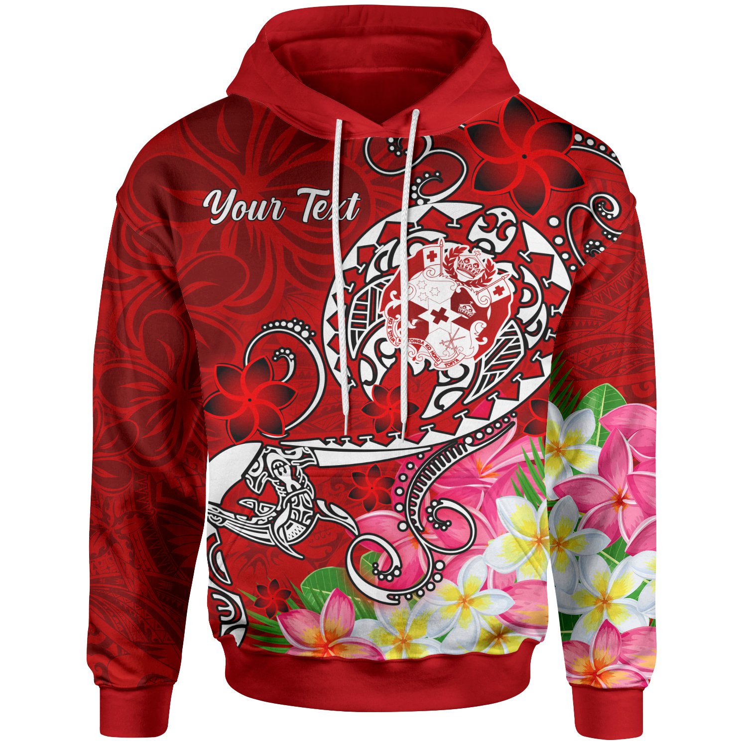 Tonga Custom Personalised Hoodie – Turtle Plumeria (RED) – BN18