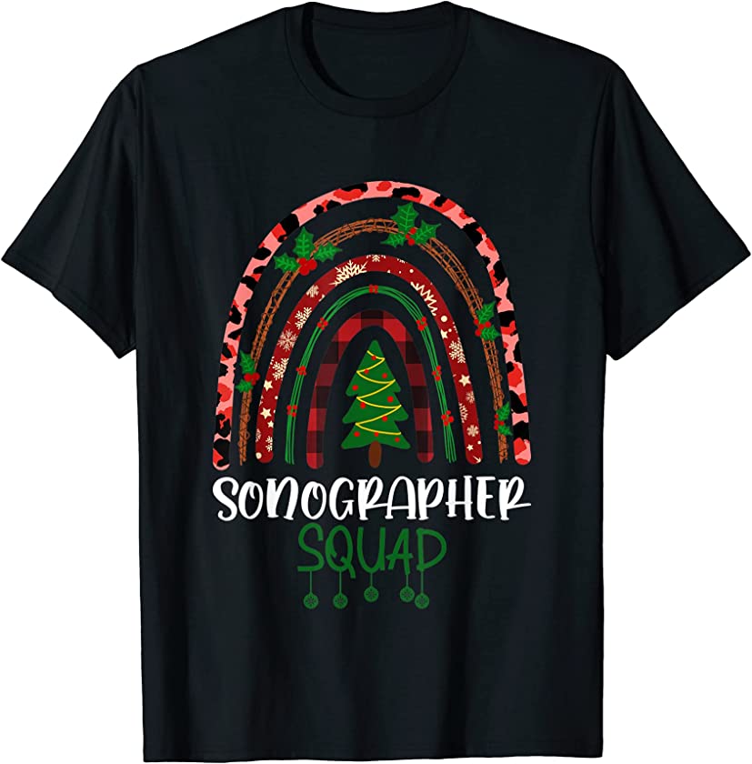 Christmas Plaid Leopard Rainbow Sonographer Squad Sonography T-Shirt