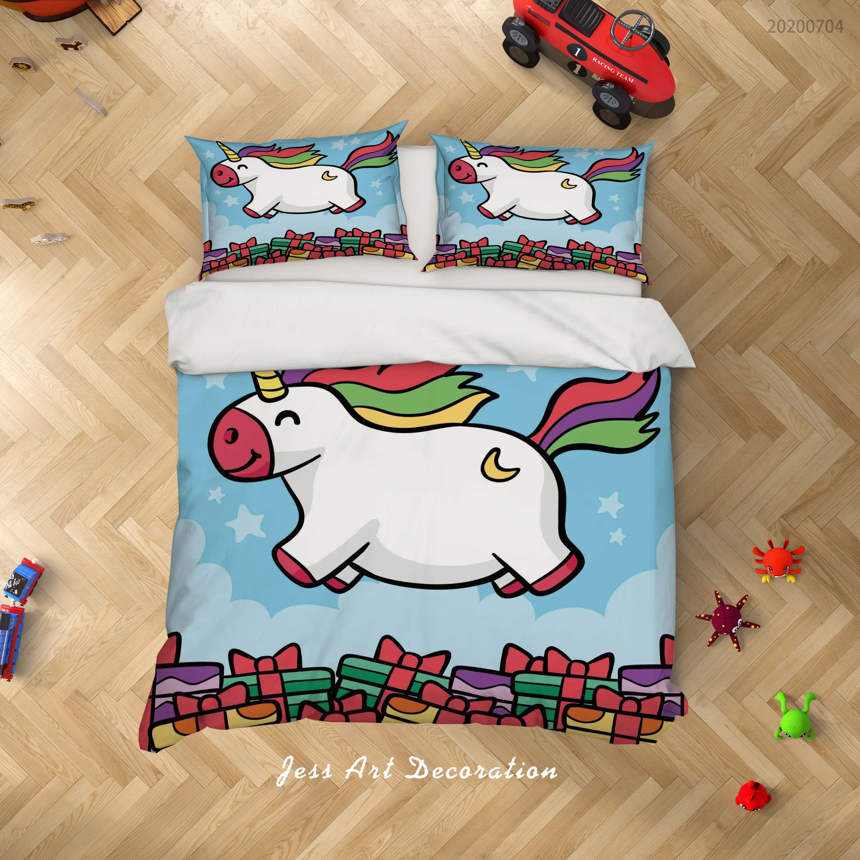 3D Blue Unicorn Quilt Cover Set Bedding Set Duvet Cover Pillowcases Sf200