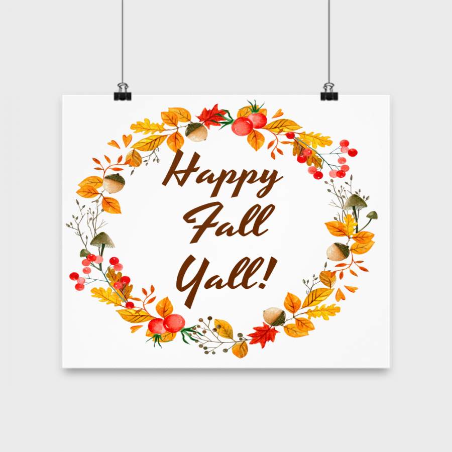 Wall Art Decor-Happy Fall Yall!-Autumn Poster Home Seasonal Hanging Thanksgiving 14"