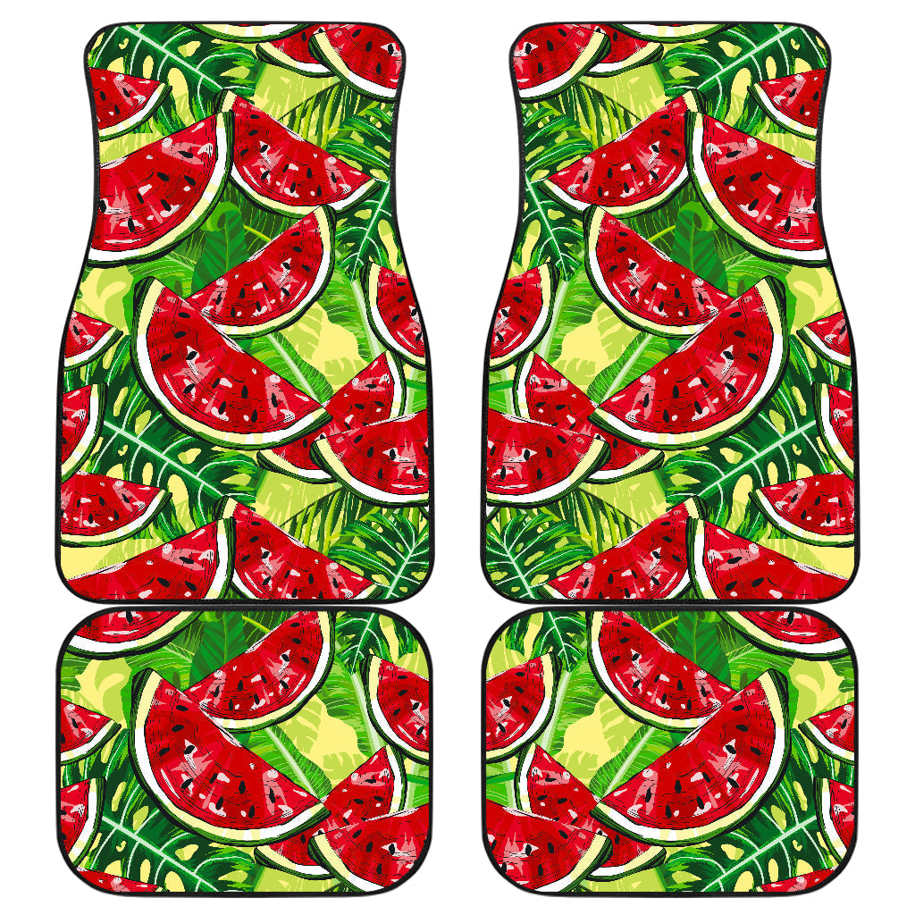 Tropical Leaves Watermelon Pattern Print Front And Back Car Floor Mats, Front Car Mat