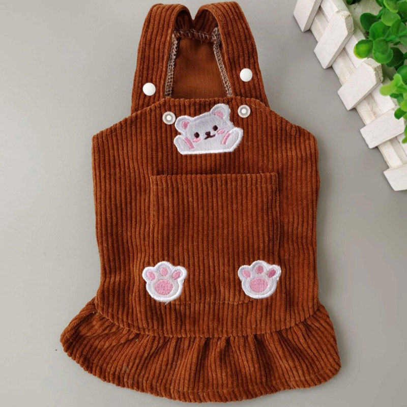 Cute Bear Suspenders Skirt Pet Cats and Dogs Clothes Autumn and Winter Base Corduroy Princess Dress Pets Clothes Costume alx