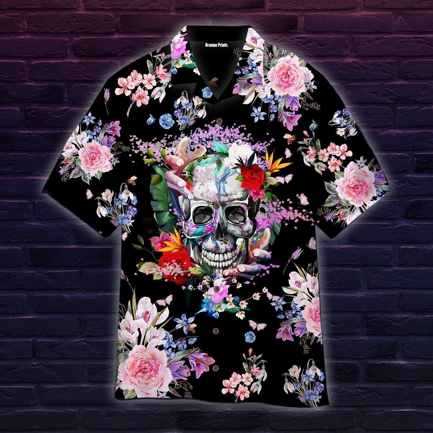 Skull Purple Flower Hawaii Shirt For Men And Women Ha34197