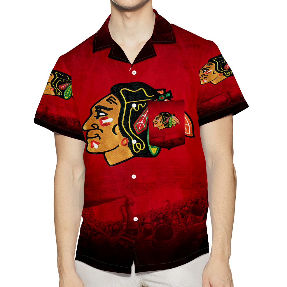 Chicago Blackhawks Emblem Texture4 3D All Over Print Summer Beach Hawaiian Shirt With Pocket