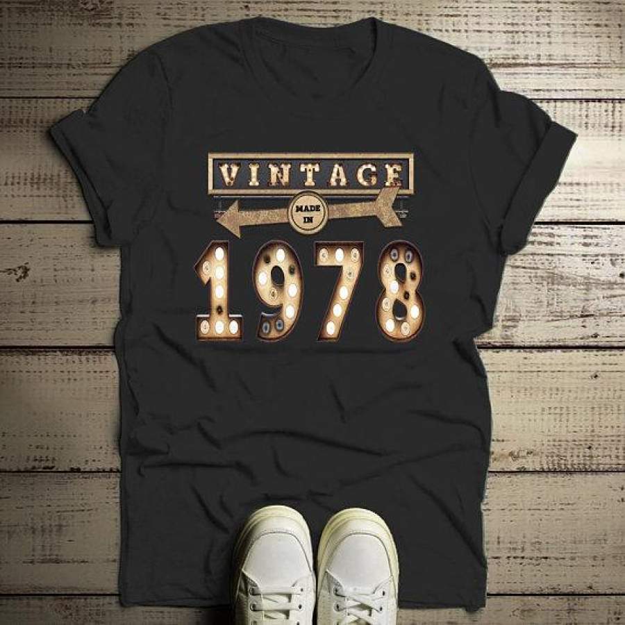 Men’s Vintage T Shirt 1978 Birthday Shirt 40th Birthday Tee Light Bulb Marquee Sign Retro Gift Idea