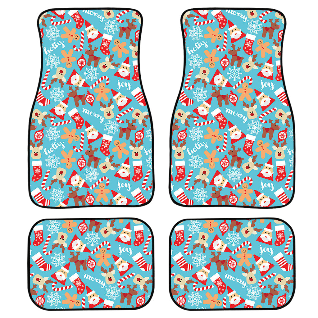 Cute Christmas Elements Pattern Print Front And Back Car Floor Mats, Front Car Mat