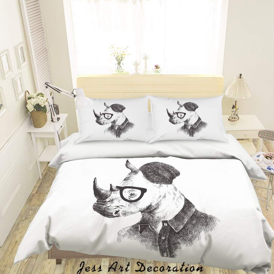 3D Cartoon Animal Rhinoceros Quilt Cover Set Bedding Set Duvet Cover Pillowcases A023 LQH