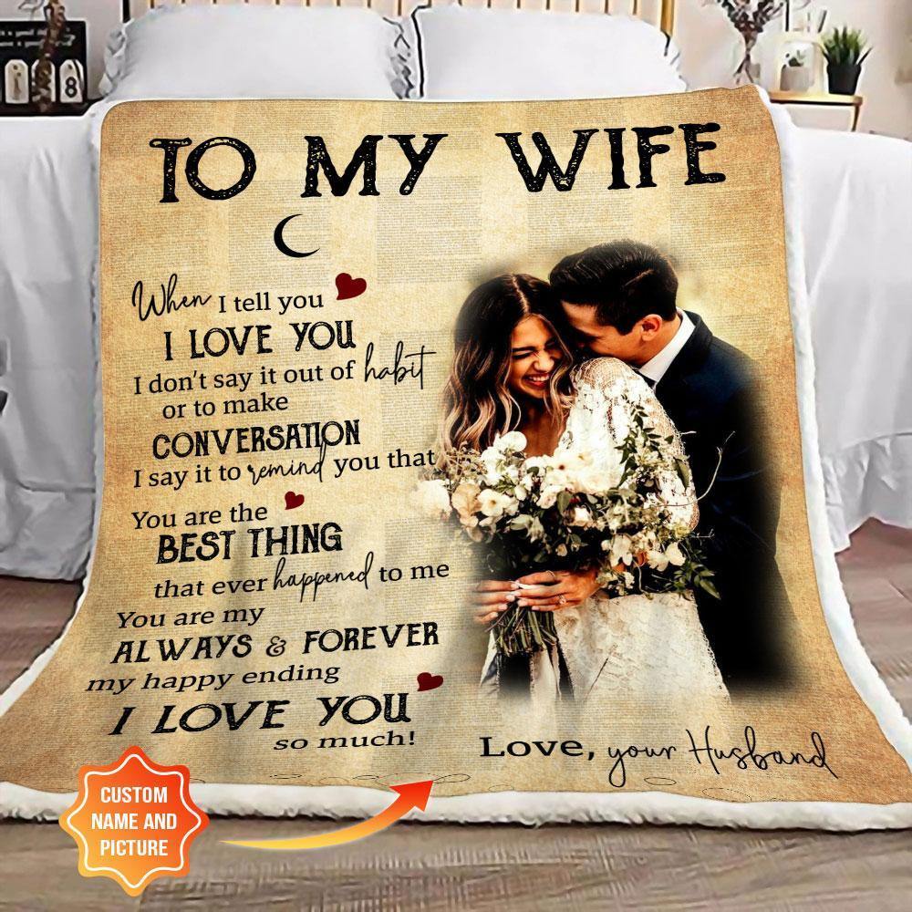 [Personalized Photo] Wedding Blanket – Gift For Wife Home Decor Gift For Family – Sherpa Blanket Fleece Blanket