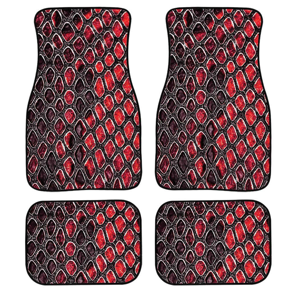 Red And Black Snakeskin Print Front And Back Car Floor Mats, Front Car Mat