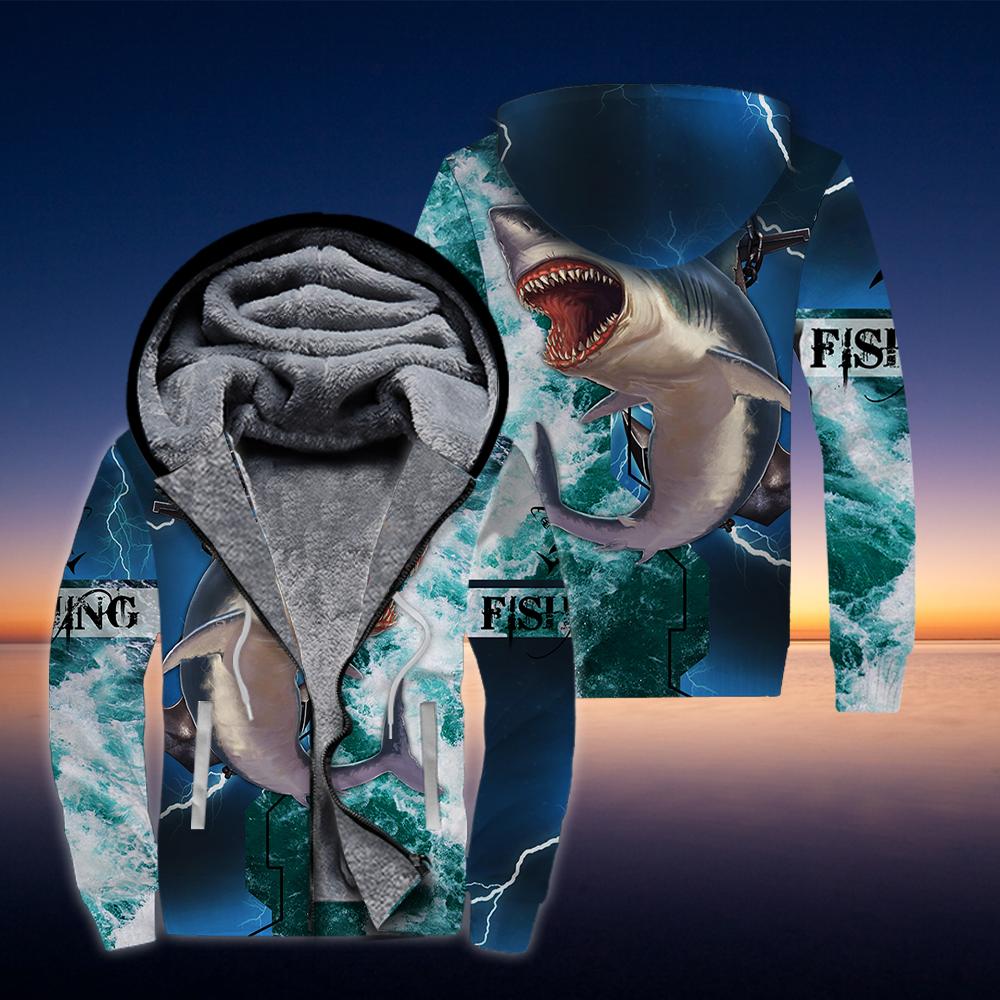 Shark Hunting Fishing Fleece Zip Hoodie All Over Print | Unisex | Adult | Ft1721