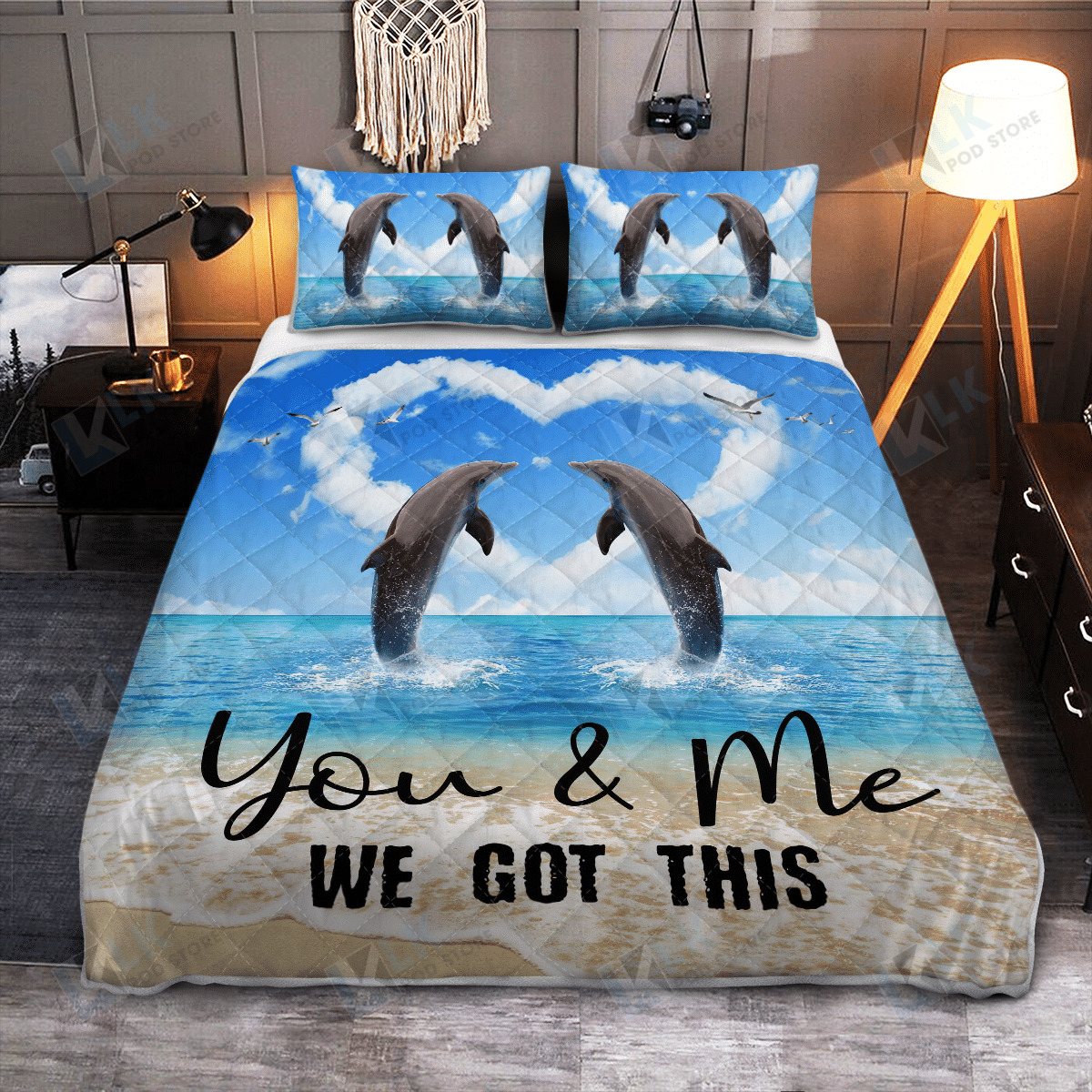 Dolphin You & Me We Got It Quilt Bedding Set, Quilt, 2 Pillow Covers, Comforter, Bed Sheet Set, Dolphin Lover Gift