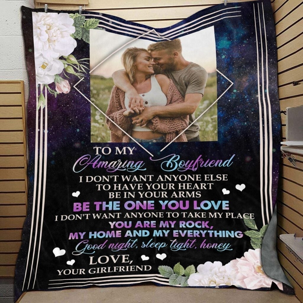 Valentine Gift For Boyfriend, Valentine Day Gift For Him, Personalized Photo To My Amazing Boyfriend Fleece Blanket