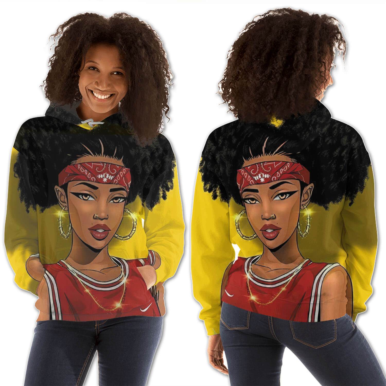 African American Hoodies Cute Black Afro Girls All Over Print Womens Hooded Sweatshirt Modern Afrocentric Clothing BPS26463