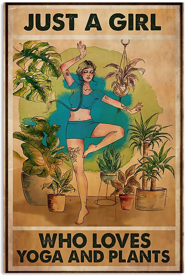 Vintage Yoga Just A Girl Who Loves Yoga And Plants Poster Art Print      Home Decor Gift For Men Women Family Friend On Birthday Xmas