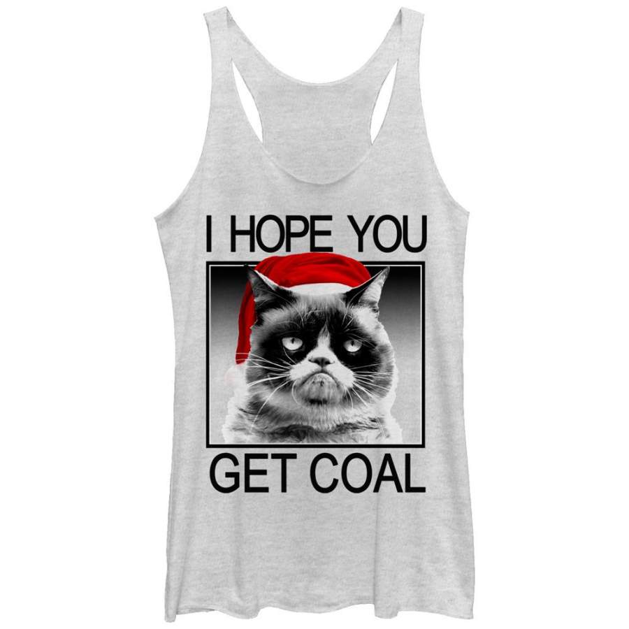 Grumpy Cat Women’s Christmas Get Coal  Racerback Tank White Heather S