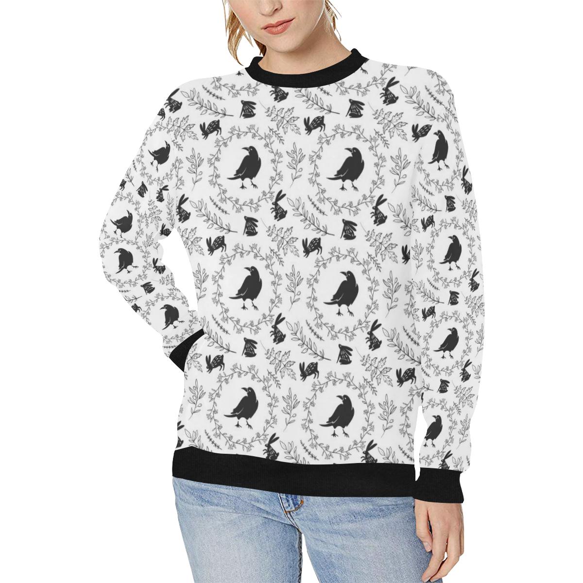 Crows floral wreath rabbit pattern Women’s Crew Neck Sweatshirt