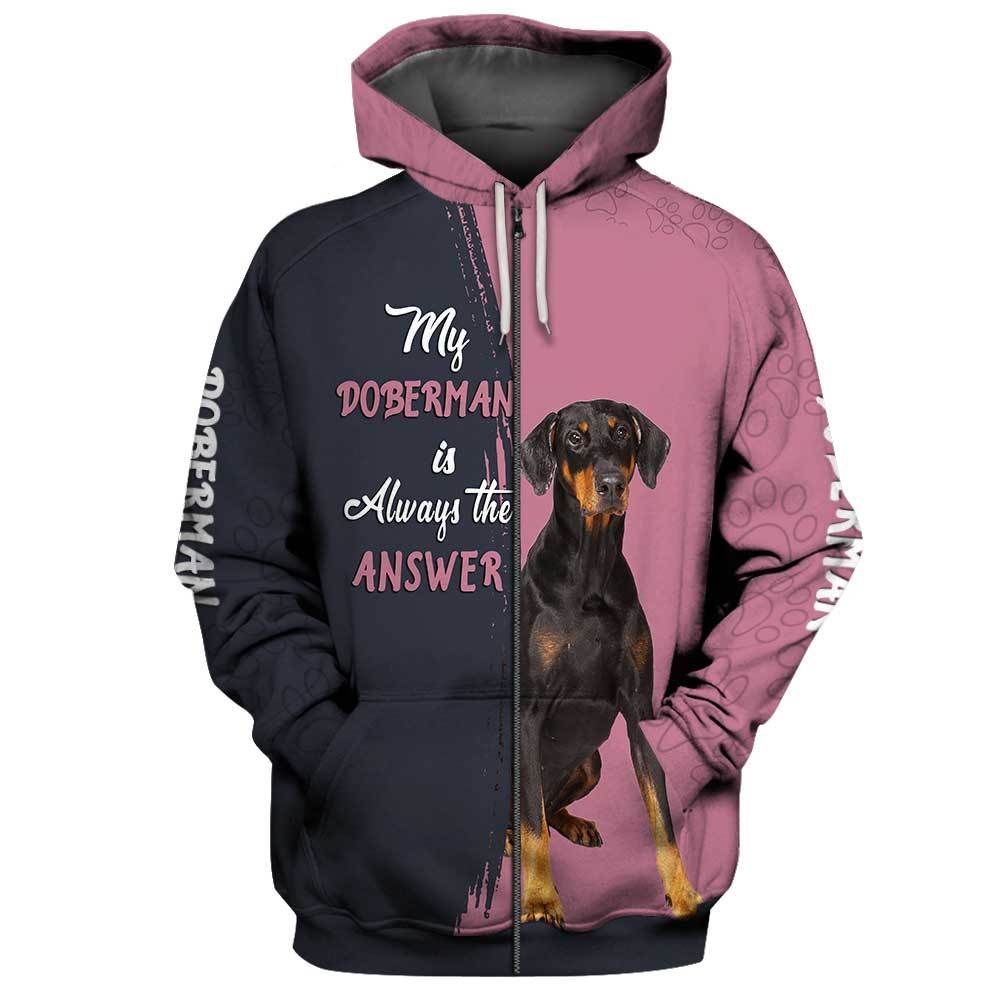 Doberman Answer 3D Full Printing Zip Hoodie