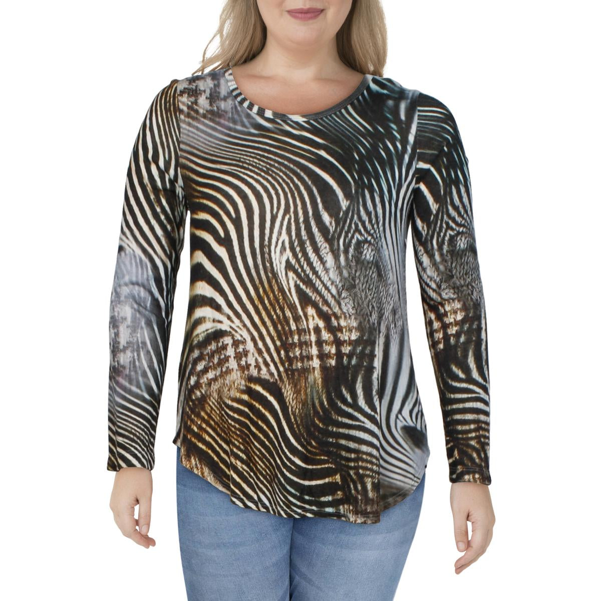 Animal Instinct Womens Animal Printed Long Sleeves Tunic Top