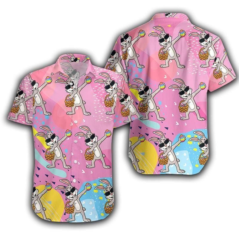 Dabbing Bunny Easter Pink Aloha Hawaiian Shirt Colorful Short Sleeve Summer Beach Casual Shirt For Men And Women