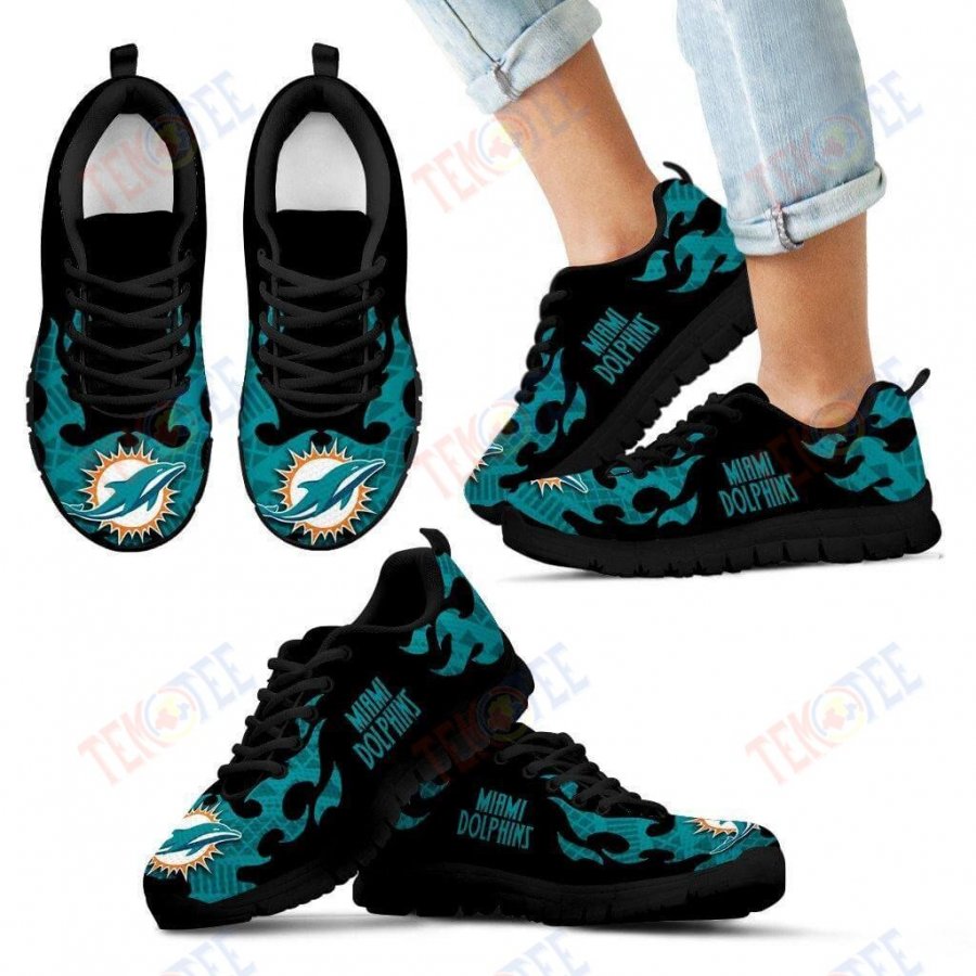 Mens Womens Miami Dolphins Sneakers Tribal Flames Pattern Running Shoes For Men Women TDT913