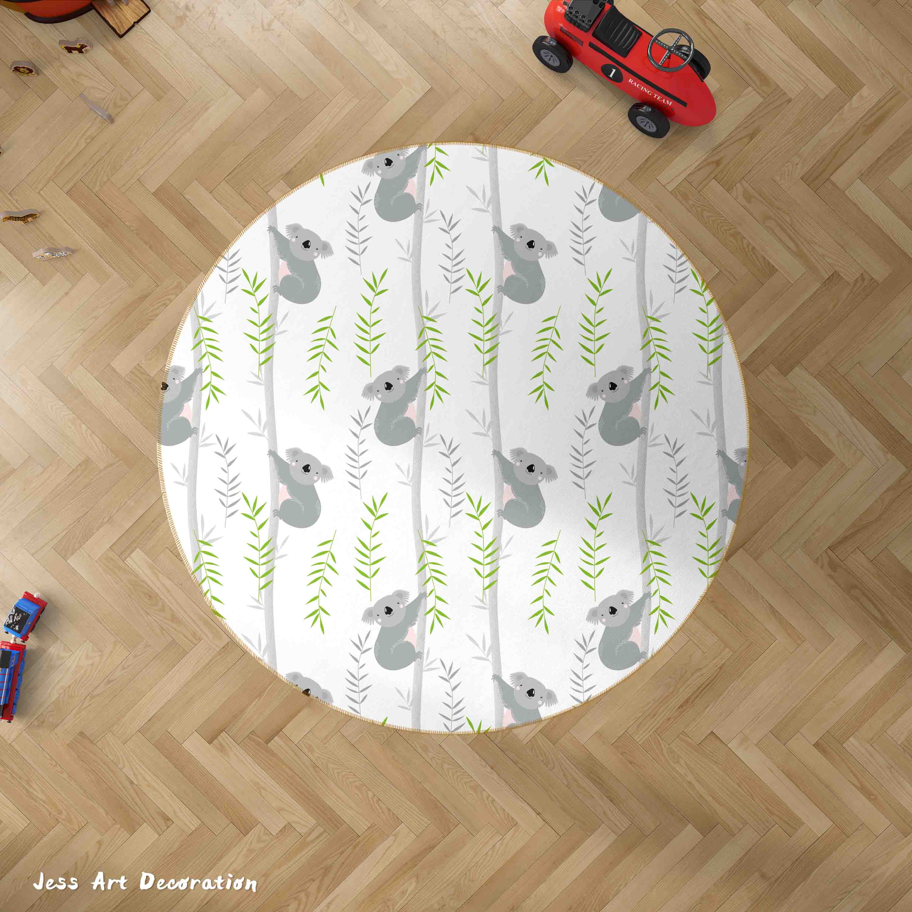 3D Cartoon Animal Koala Leaf Kids Non-Slip Round Rug Mat 149