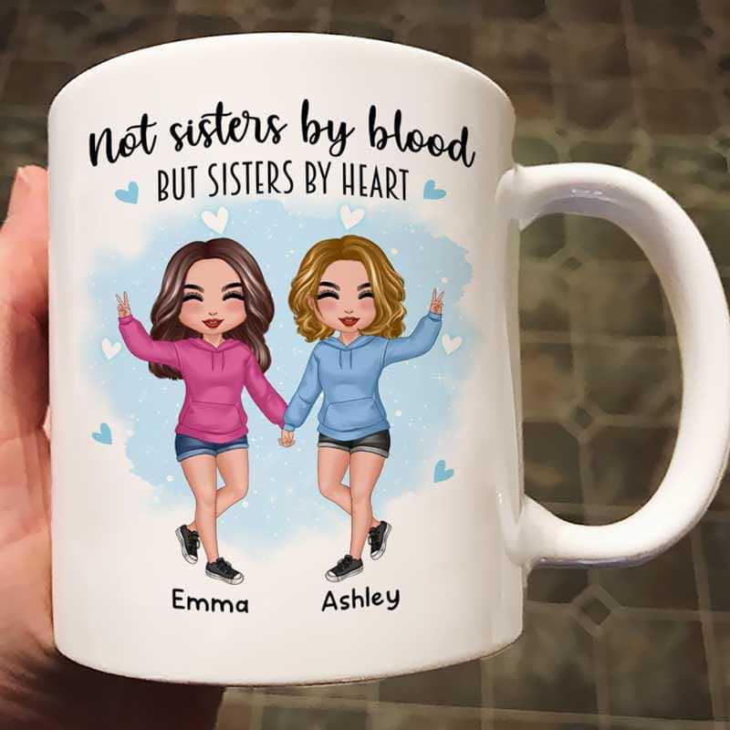 Doll Hoodie Besties Not Sisters By Blood Watercolor Personalized Mug