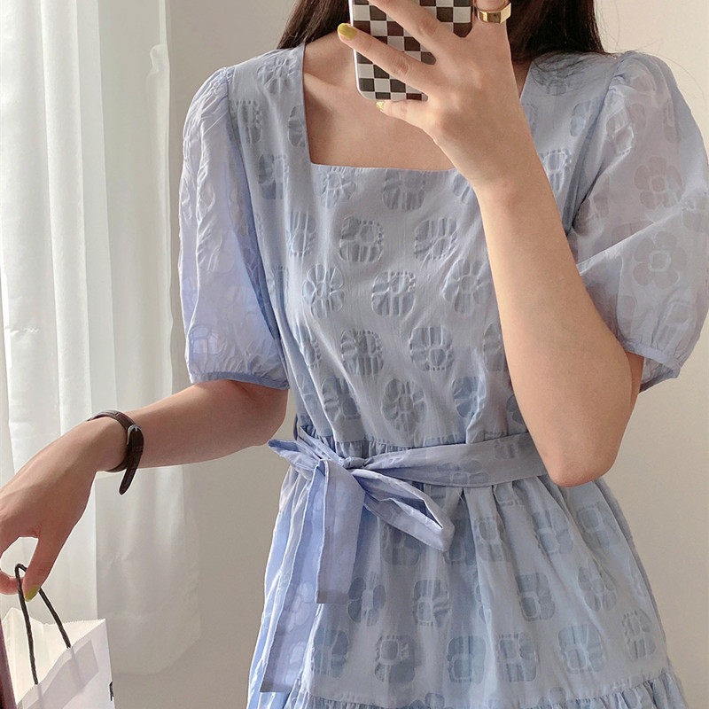 All Season Spring Summer Lovely Casual For Women’s Short Sleeved A-Line Dress Print Flower Soft Bandage Sweet Girl Long Skirt alx