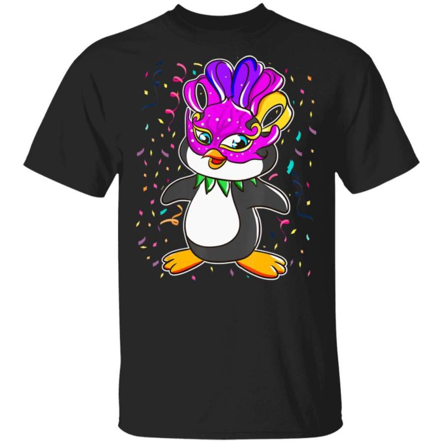 Penguin Mardi Gras Lover Funny Mask Beads Gifts Cute T Shirt Costume Mask T-Shirt Fat Tuesday Tshirt Carnival Festival Tee Friends Shirts