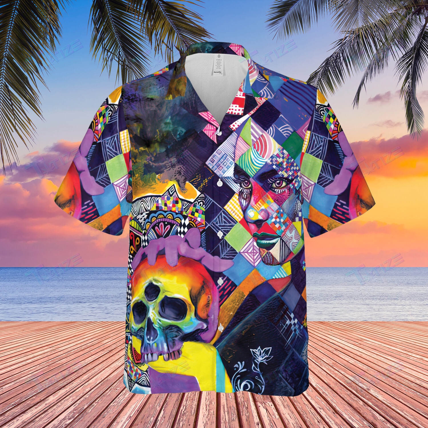 Shirts Cool Hippie Colorful Skull All Over Printed Hawaii Shirt Size S Ha58353