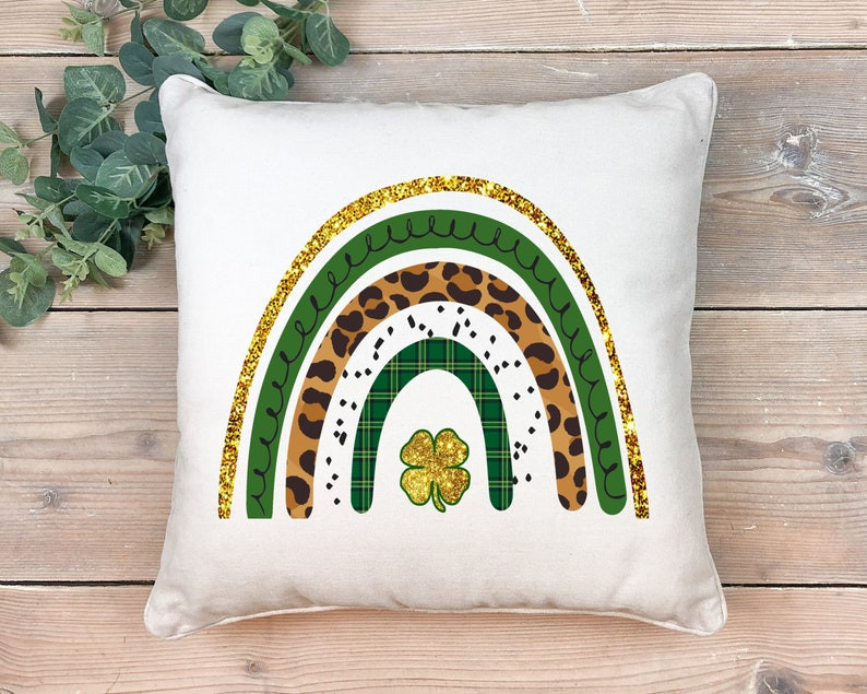 St Patrick’S Day Pillow, St Patricks Day Home Decor, Rainbow Pillow, Leopard Print, Rainbow Home Decor, Saint Patrick’S Day Decor