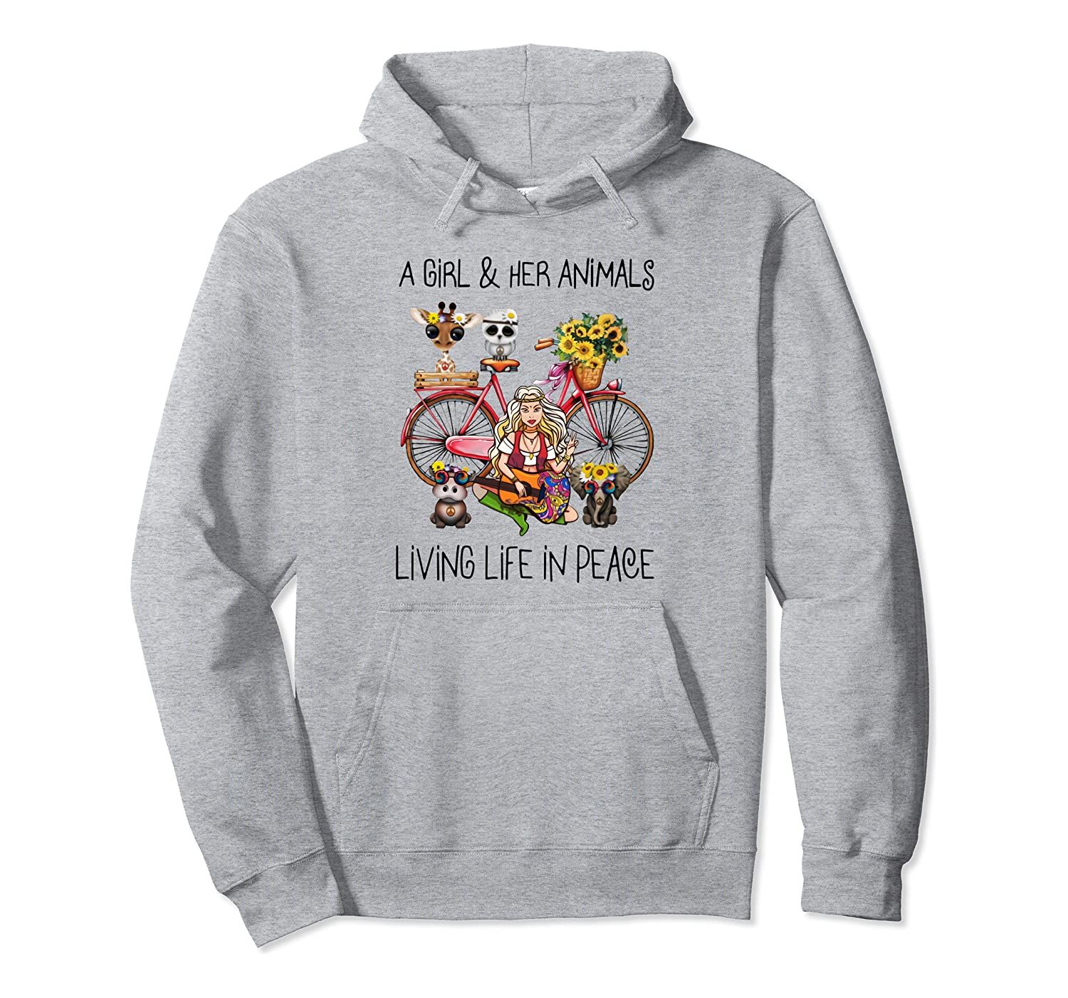 A girl and her animals living life in peace bicycle Pullover Hoodie, T-Shirt, Sweatshirt, Tank Top, Racerback, Dolman