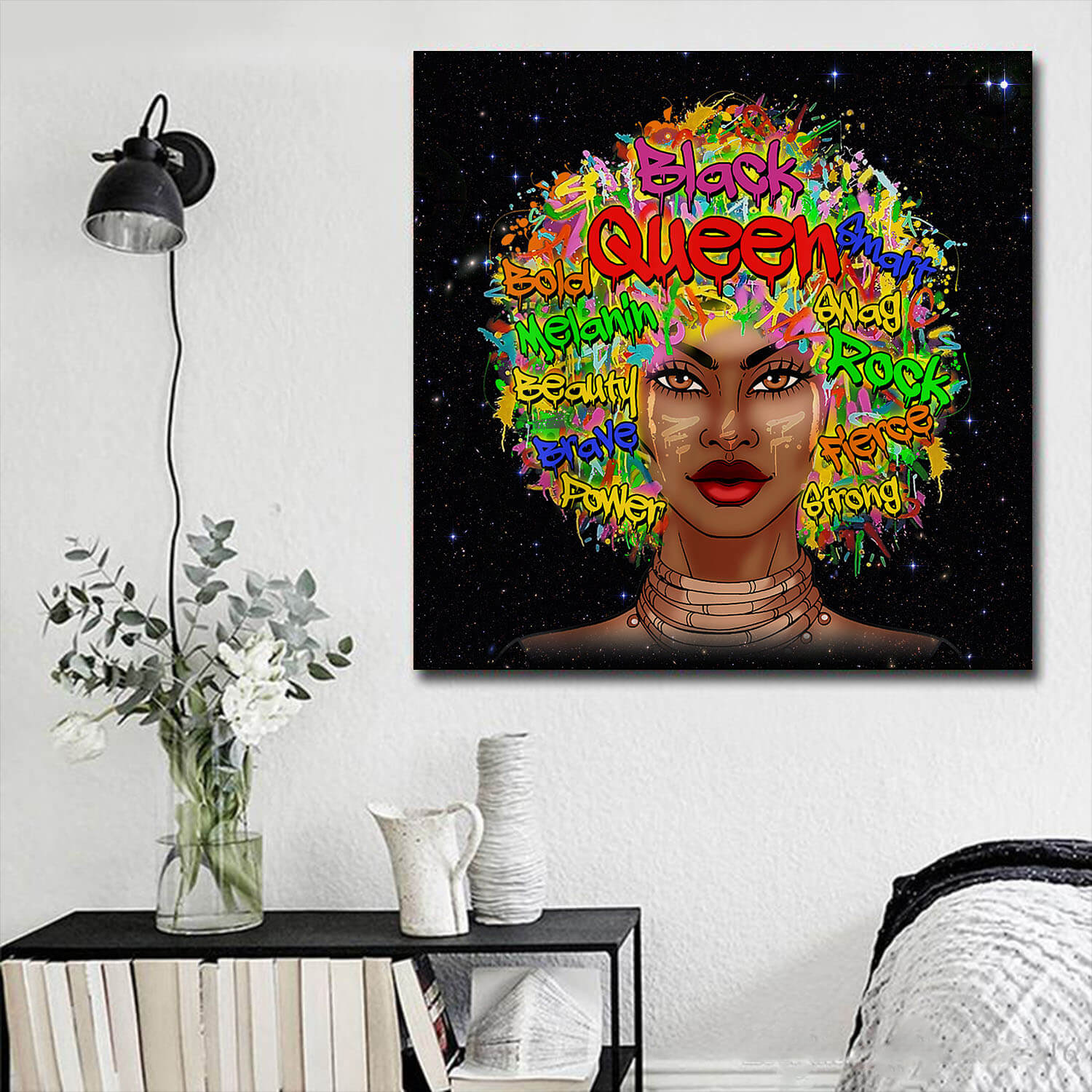 African American Art On Canvas Dashiki Melanin Graffiti Afro Girl Afrocentric Home Decor WBG4251