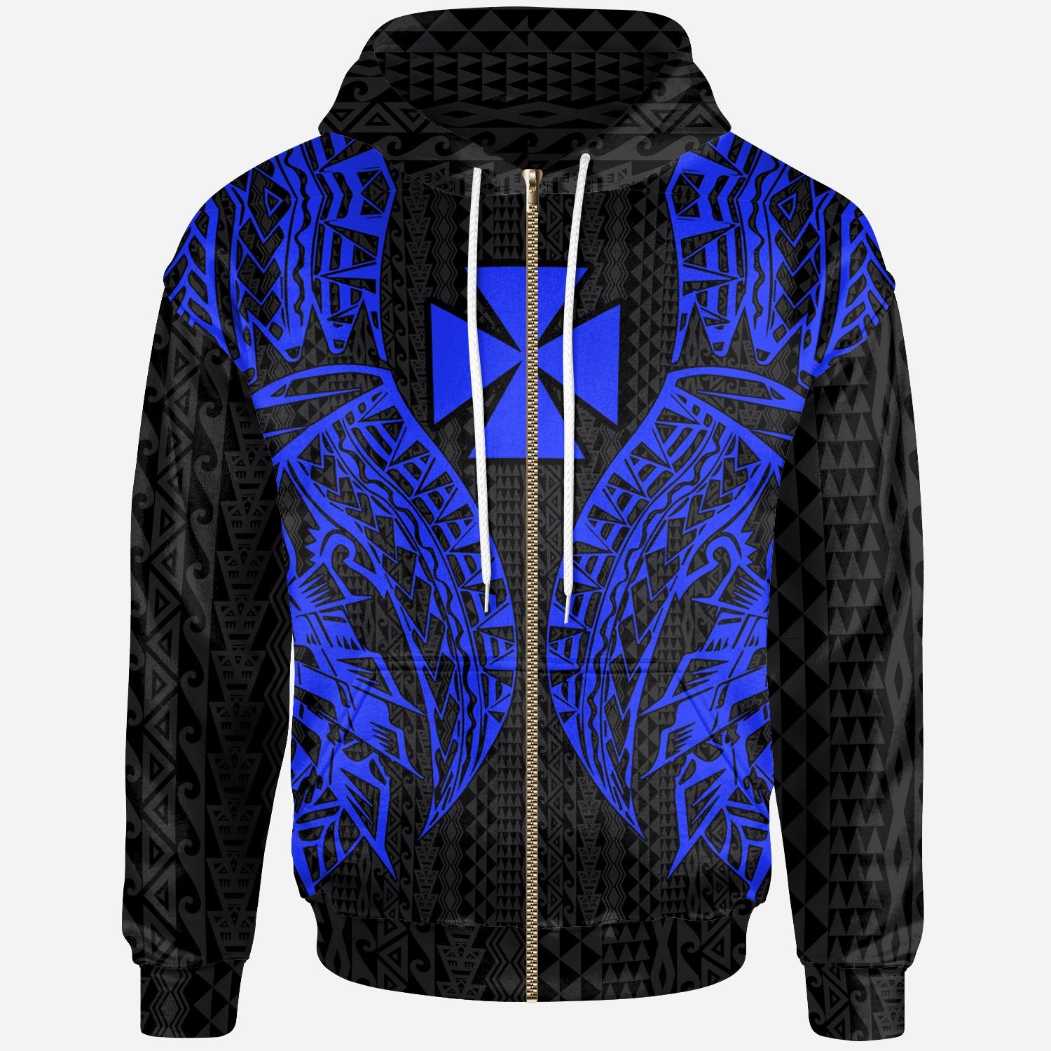 Wallis’Nd Futuna Zip-Up Hoodie – Polynesian Lion Head Blue Style