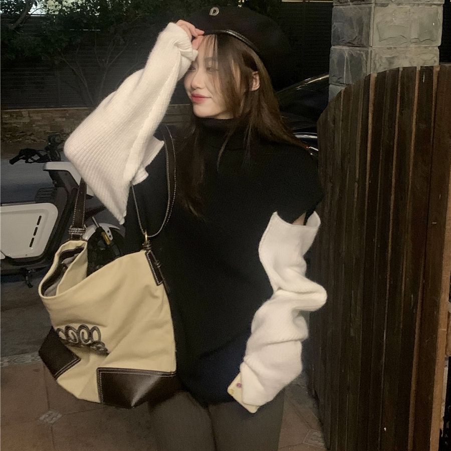 Turtleneck Sweaters Women Chic Hollow Out Korean Style Daily All-match Sweet Clothing Lazy Girls Ulzzang Tender Loose Female BF alx