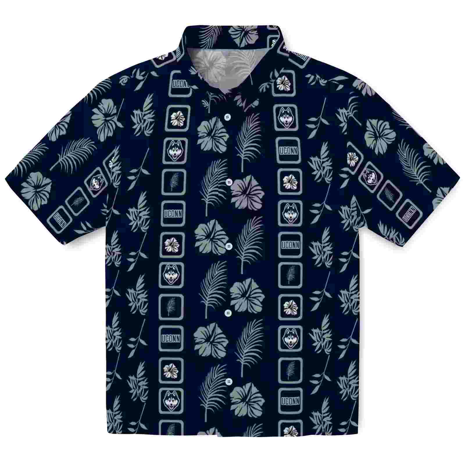Uconn Huskies Framed Floral Blue Hawaiian Shirt
