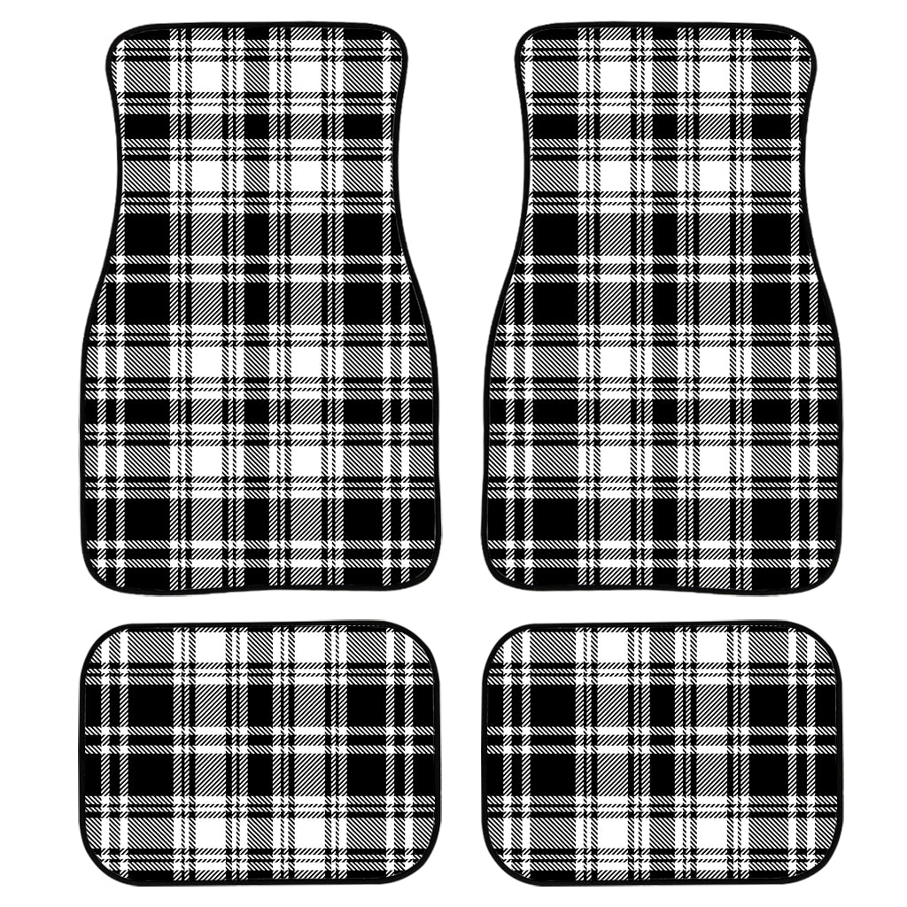 Black And White Plaid Pattern Print Front And Back Car Floor Mats, Front Car Mat