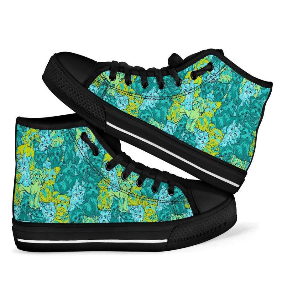 Puppy Yorkshire Terrier Dog Pattern Print Men Women’s High Top Shoes