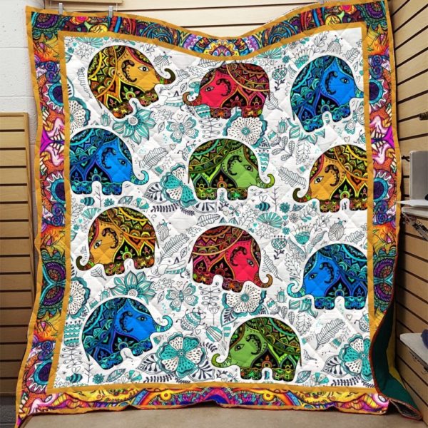 Many Shape Of Elephant With Colorful  Quilt Blanket