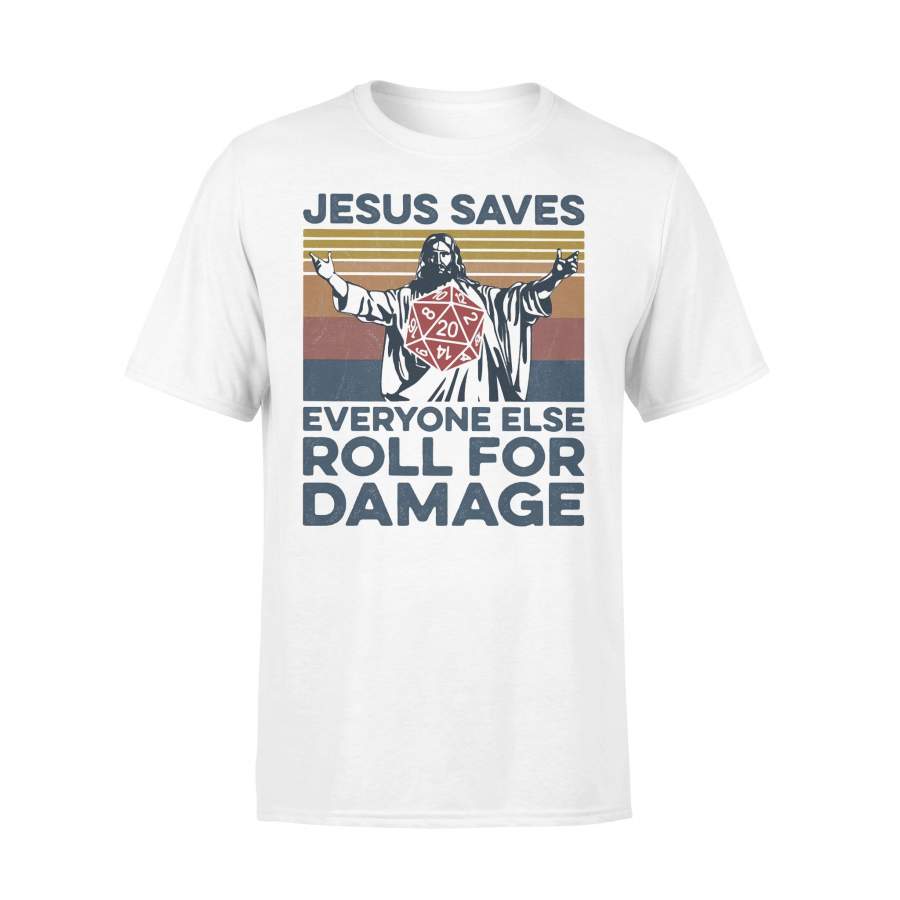 DnD Jesus Saves Everyone Else Roll For Damage Vintage Retro T-Shirt