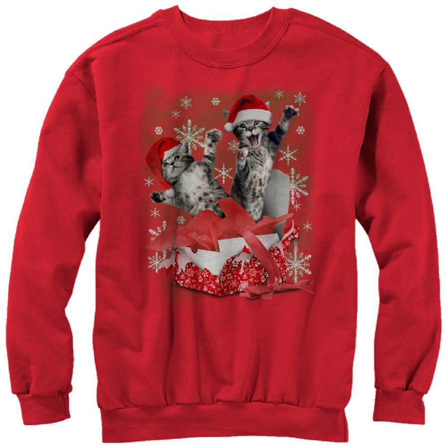Lost Gods Women’S Ugly Christmas Gift Surprise Kitten  Sweatshirt Red