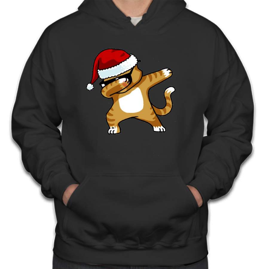 Dabbing Cat Shirt Kids Santa Hat Christmas Cat Lovers Shirt Hoodie