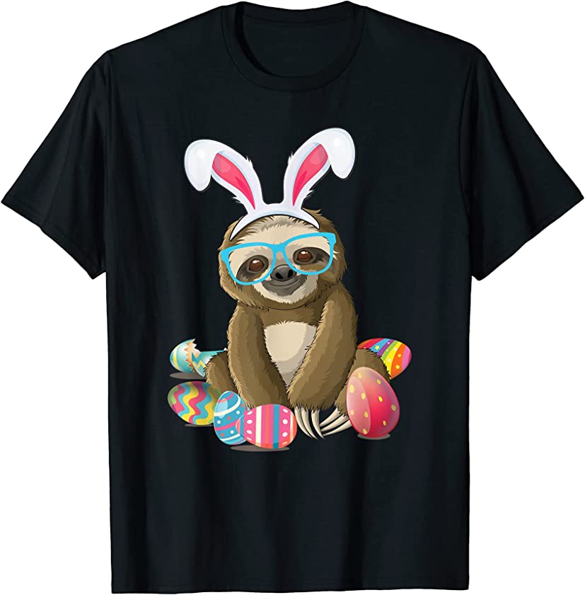 Cute Sloth With Bunny Ears Egg Hunting Easter Sloth T-Shirt