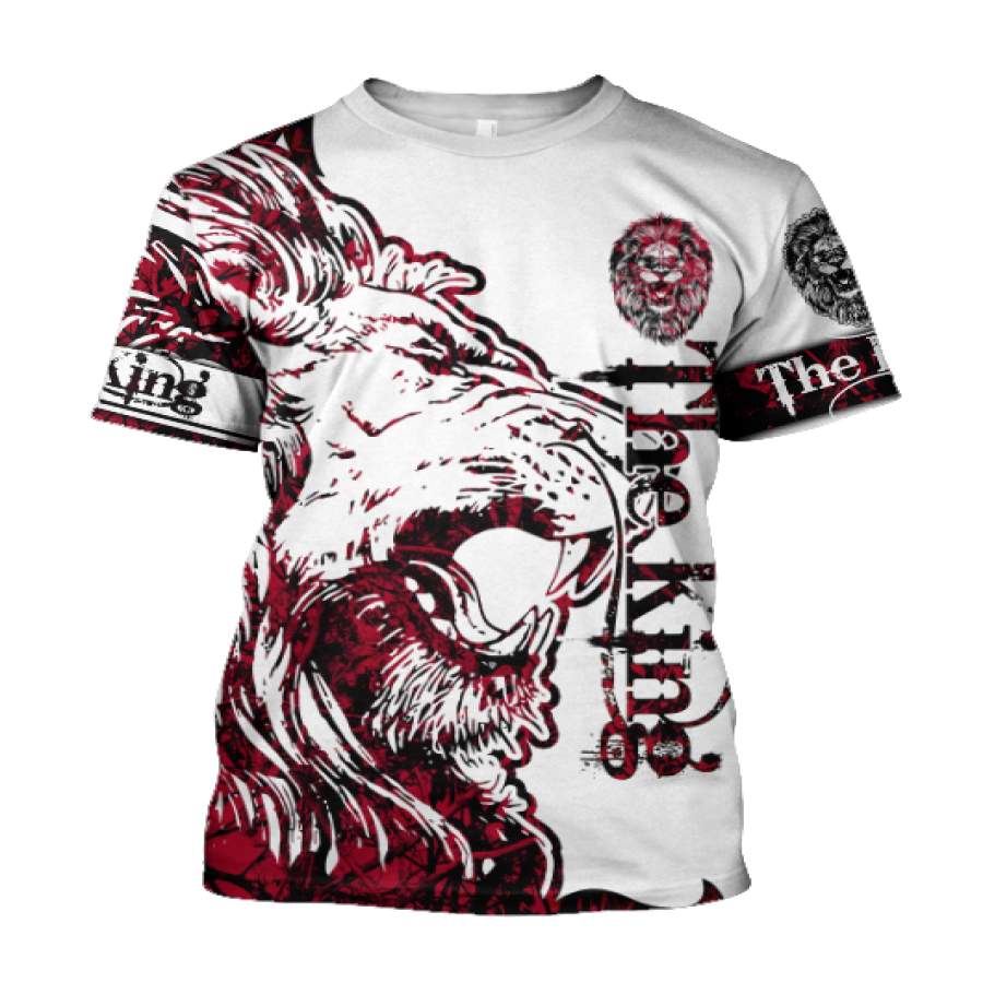 3D The Red Alpha King Lion Tattoo Tshirt TP