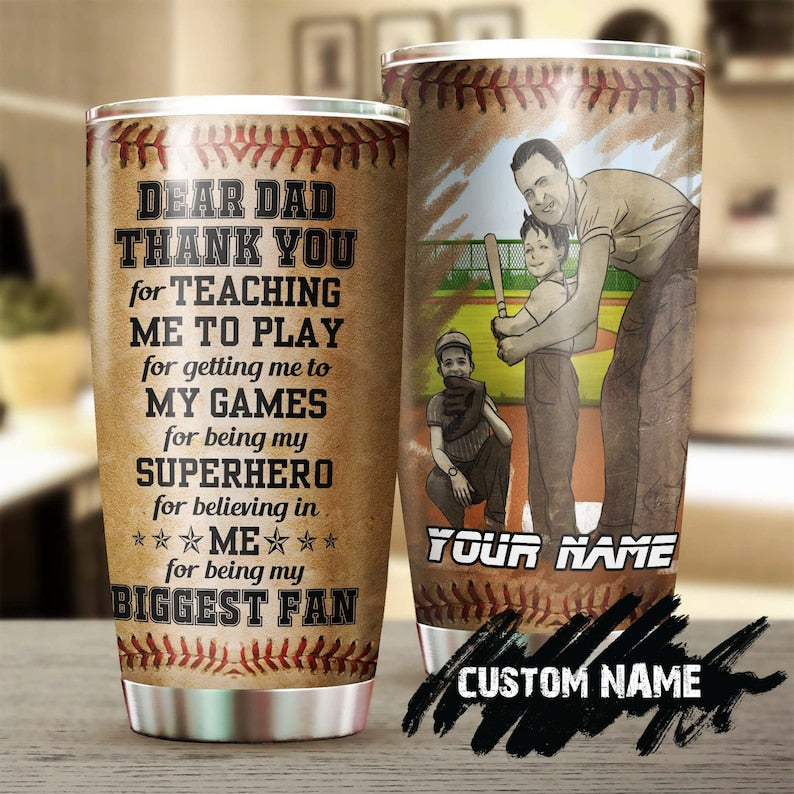 Baseball Dad Biggest Fan Of His Sons Personalized Tumbler-Birthday Christmas Gift Father’S Day Gift For Baseball Dad From Son