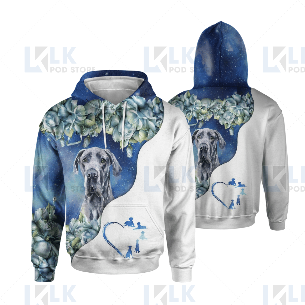 GREAT DANE – HOODIE Half Curse Blue Flower [ID3-T]