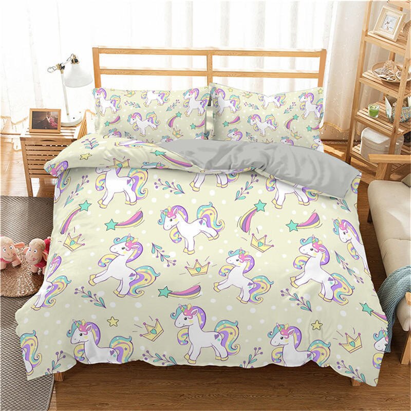 3D Bedding Set Cartoon Unicorn Print Duvet Cover Set Rainbow Bedclothes With Pillowcase Bed Set