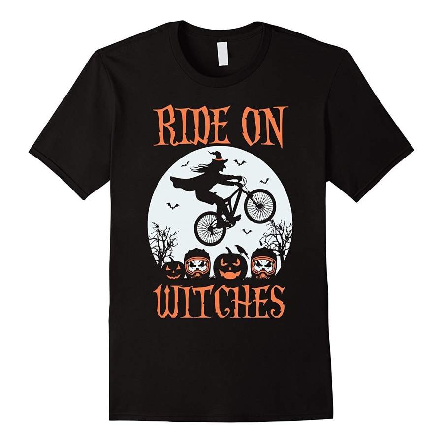 Ride On Witches Halooween Shirt Cycling T-Shirt Men Cotton T-Shirt