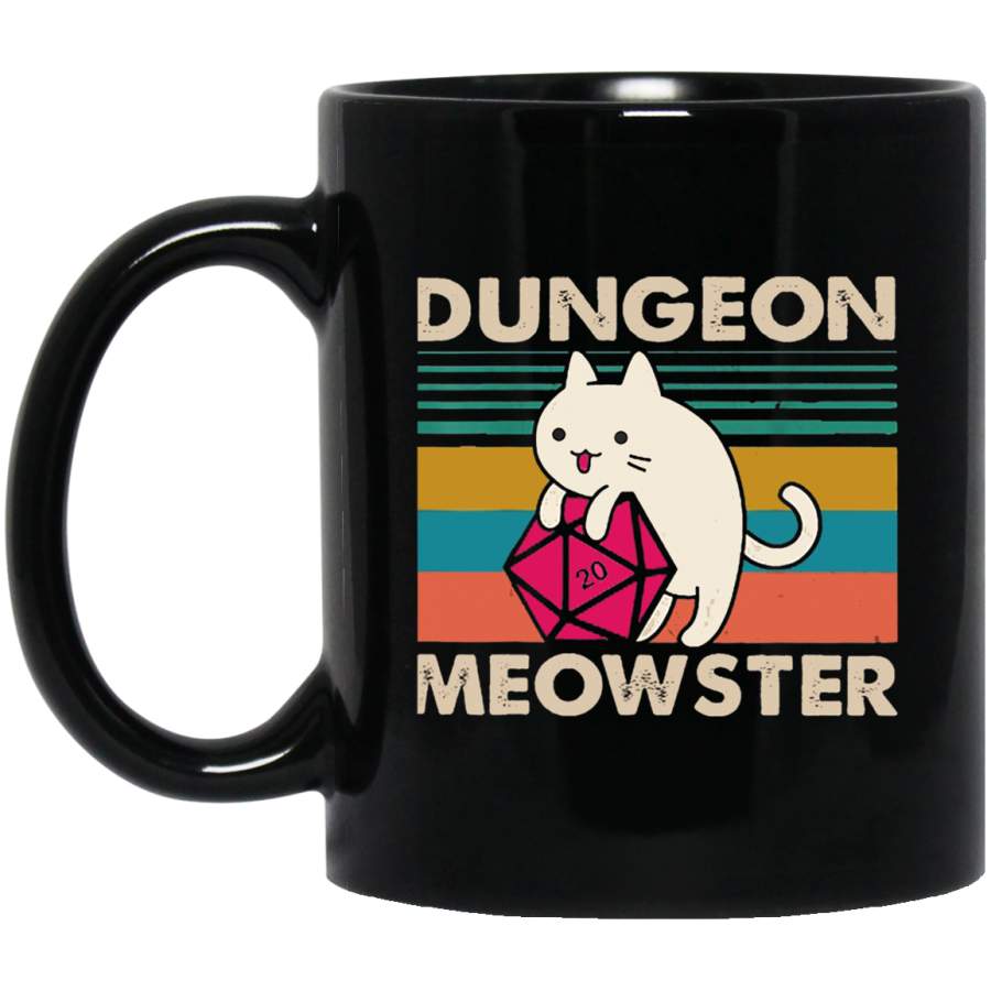 Dungeon Meowster Retro Vintage Funny 11 oz Black Mug