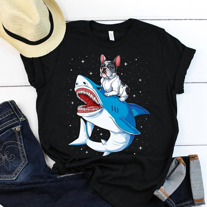 Crushtee French Bulldog Riding Shark Shirt French Bulldog Shirt French Bulldog Gifts French Bulldogs Jawsome Shark Tank Top Hoodie Long Sleeve Hoodie