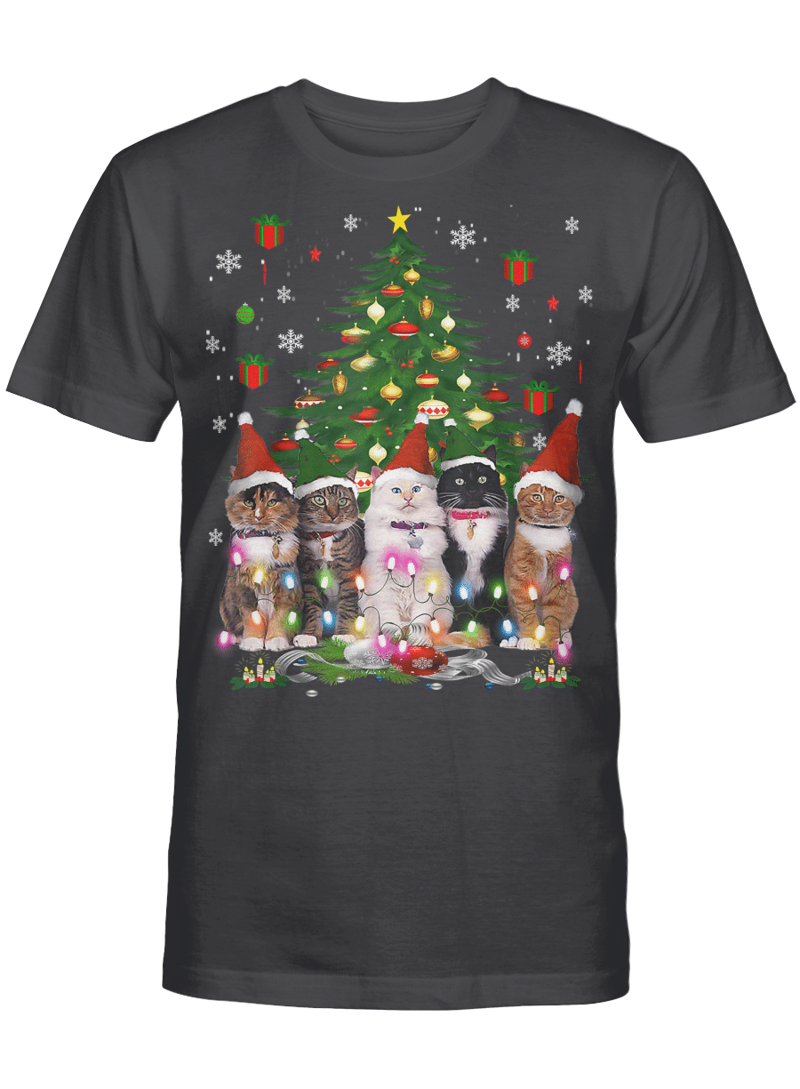 AmazeStyleZ Santa’s Reindeer, Ugly Christmas Sweater, Christmas Gift Ideas, Cat Christmas Funny Shirt Meowy Christmas Tree Cat T-Shirt